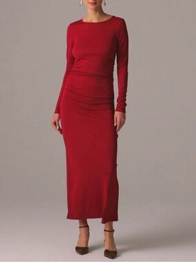 J. Crew Red Long-Sleeve Jersey Crepe Maxi Dress